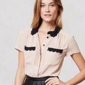 Women's Cream and Black Scalloped Collar Top